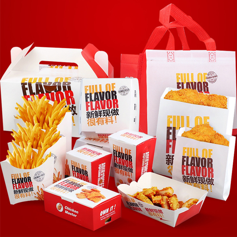 Nourriture personnalisée Boîte à lunch en papier kraft Boîte d\'emballage de burger de poulet frits