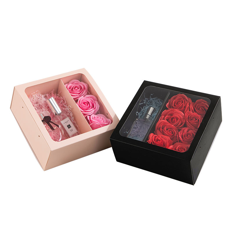 Boîte à fleurs transparente enrout portable cadeau pliant Boîte cadeau rose emballage cadeau emballage en poudrenoire Carton